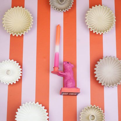 Kaarsenhouder - Muis - Polyhars - Roze/Rood - 8x10x17cm