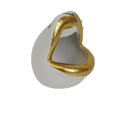 Bloempot, decoratie, rand, keramiek, goud/wit, 10 x 10 x 12 cm