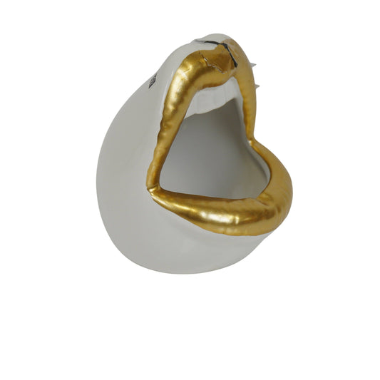 Bloempot, decoratie, rand, keramiek, goud/wit, 10 x 10 x 12 cm