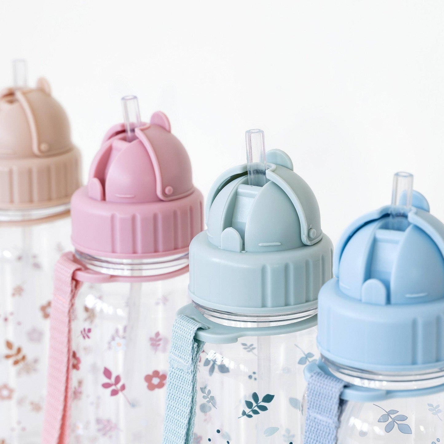 Bouteille Plastique Feuilles et Fleurs Roses