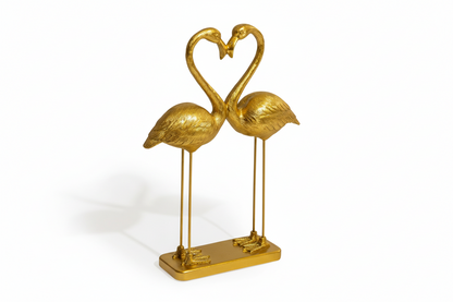 Pair of "Heart of Love" pink flamingos in antique gold