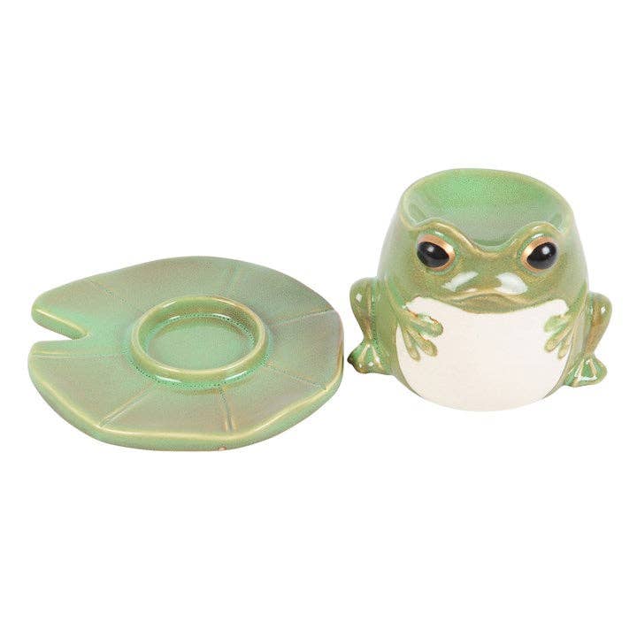 Brûleur à huile en forme de grenouille sur nénuphar
