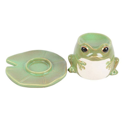 Brûleur à huile en forme de grenouille sur nénuphar