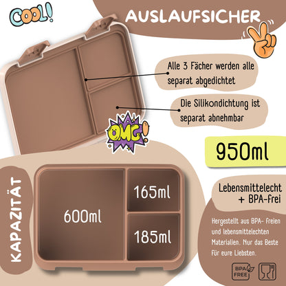 Brotdose mit Fächern, leicht & auslaufsicher - Safari braun