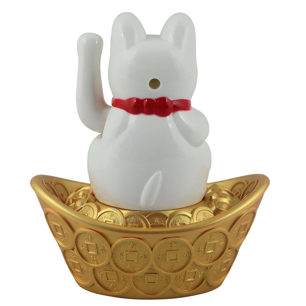 Chat Chanceux Solaire Blanc 14cm