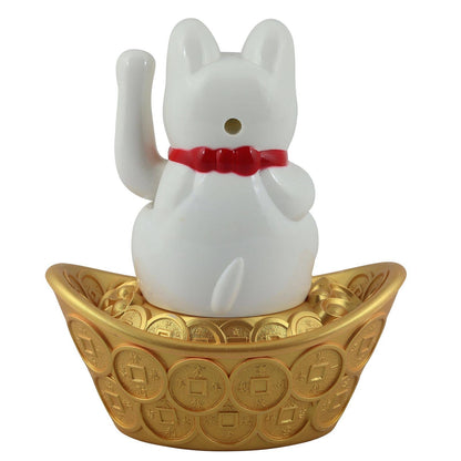 Chat chanceux solaire blanc 14cm