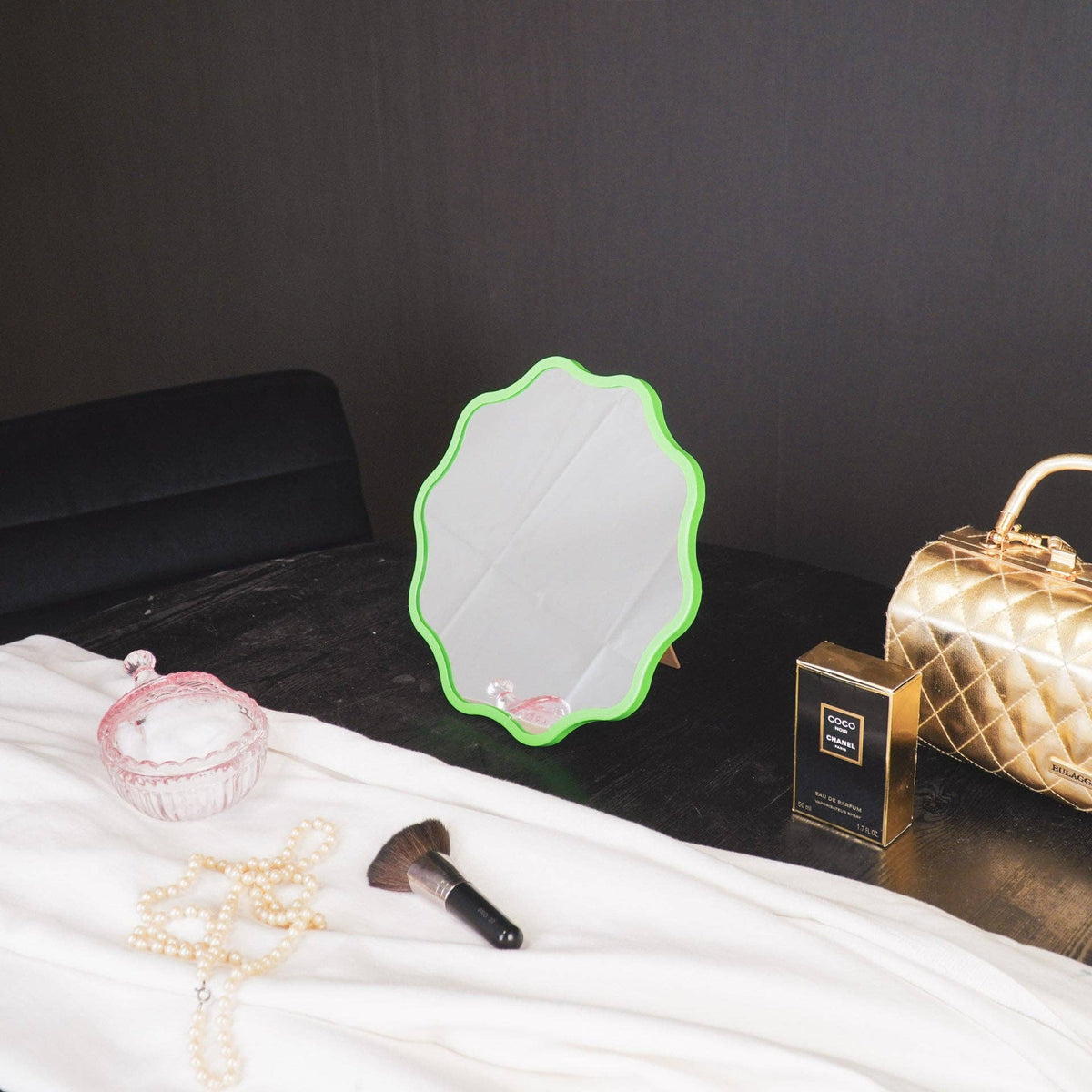 Miroir de Maquillage - Rond - Vert - 25x1x25cm