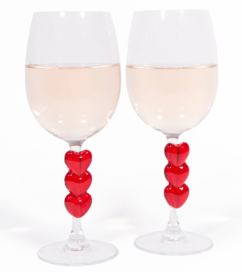 Set of two heart wine glasses