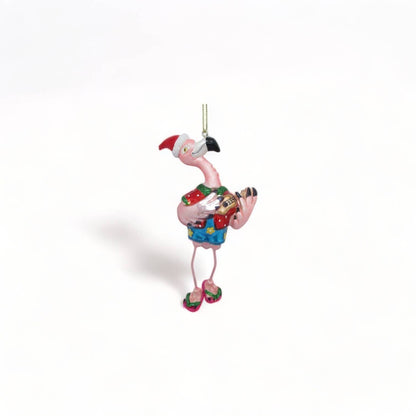 Pink Flamingo Christmas Bauble with Guitar