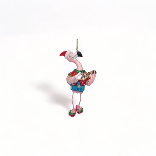 Pink Flamingo Christmas Bauble with Guitar