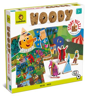 Ludattica Puzzles: WOODY PUZZLE PINOCCHIO 24,5x24,5x4cm, 24 pièces, 5 figurines, en bois, 3+