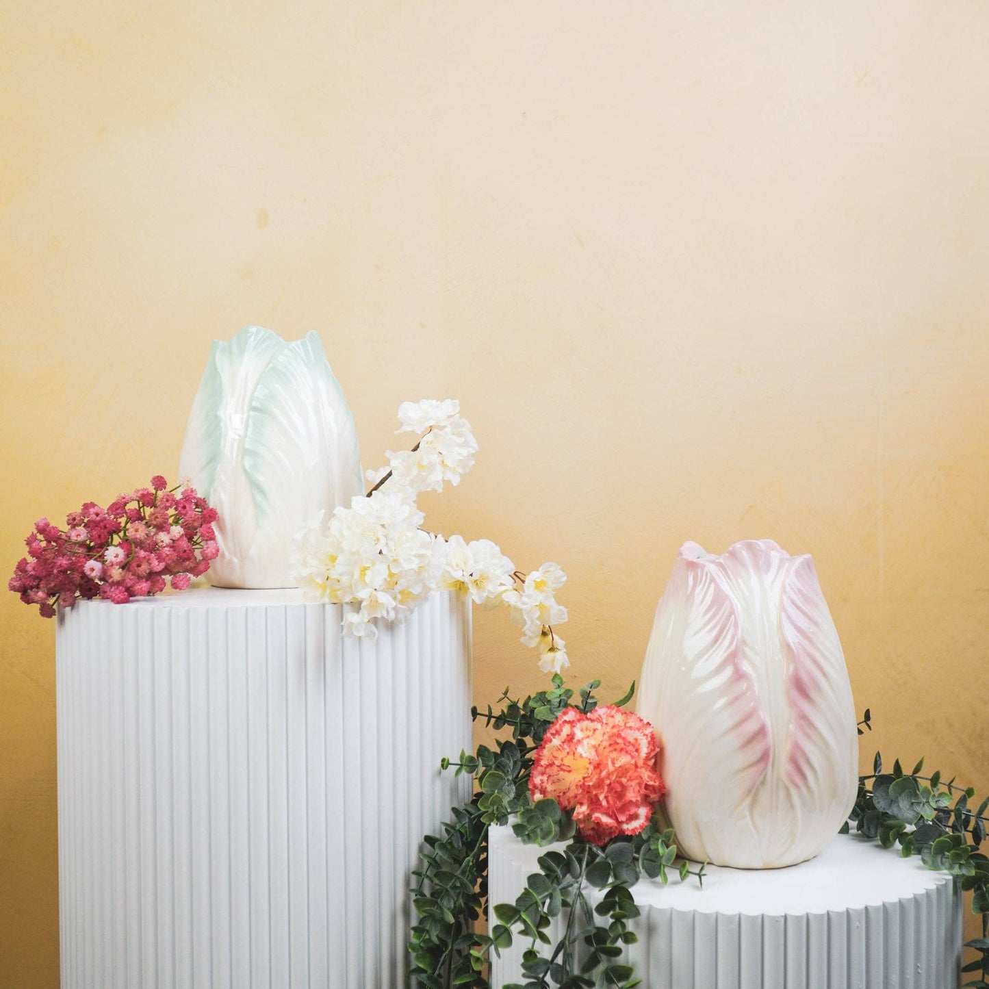 Vase - Tulip Head - Stoneware - Mint - 14x14x19cm