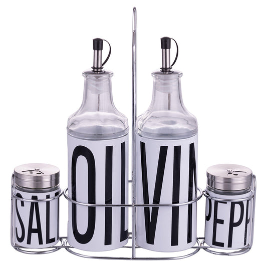 BIG IS MORE GLASS MENAGE SET 4 PCS WHITE + STAND - 5920966