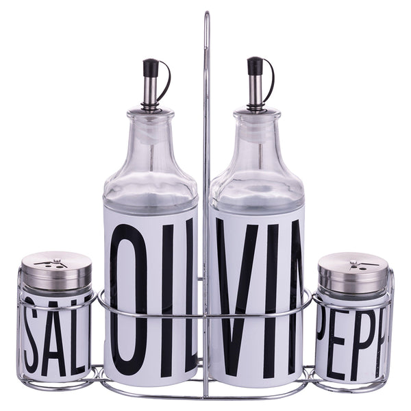 BIG IS MORE GLASS MENAGE SET 4 PCS WHITE + STAND - 5920966