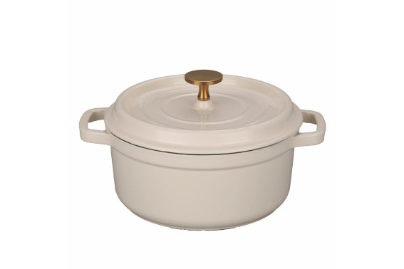 28X13CM WHITE CAST IRON CASSEROLE W/LID, KNOB - 5925012