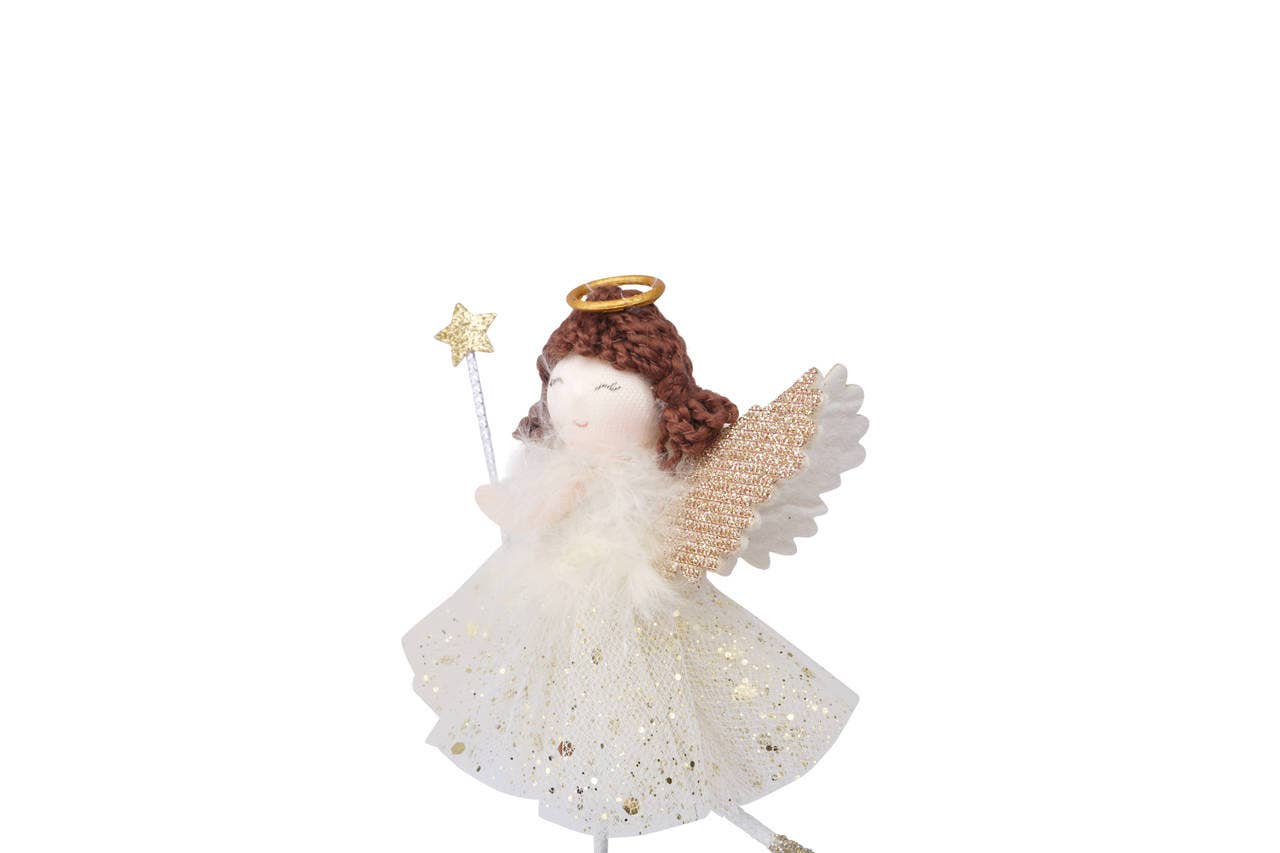 Hanging decoration: golden angel with dark hair