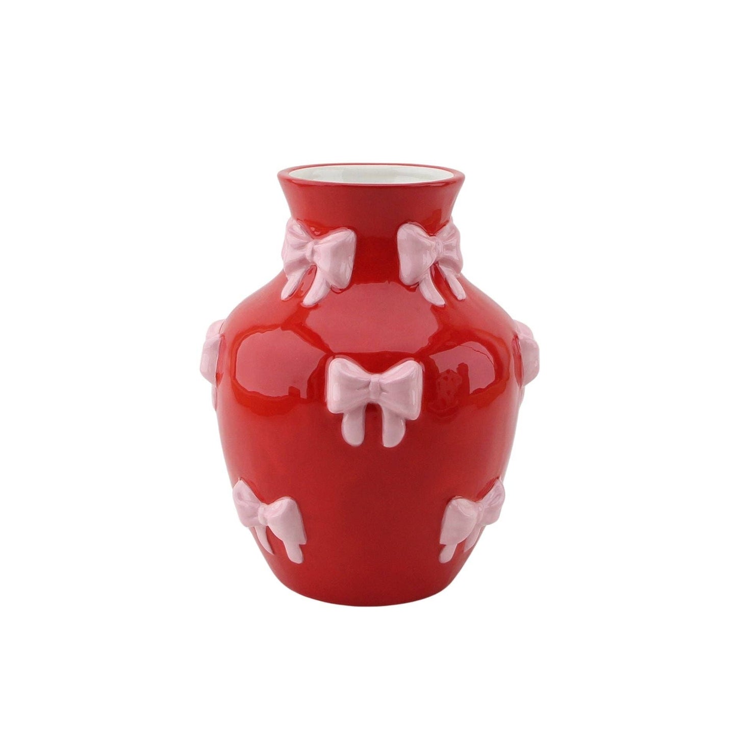 Vaas - Bloemenvaas met linten - Rood/Roze - 14x14x19cm