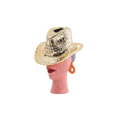 Vase à fleurs - Vase chapeau de cowboy - Or - 19x16x23,5 cm