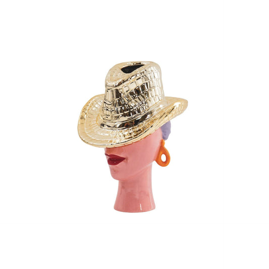 Vase à fleurs - Vase chapeau de cowboy - Or - 19x16x23,5 cm