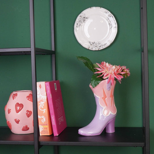 Bloemenvaas - Laarsvormige vaas - Keramiek - Roze/Lila - 16,5 x 10,5 x 26,5 cm