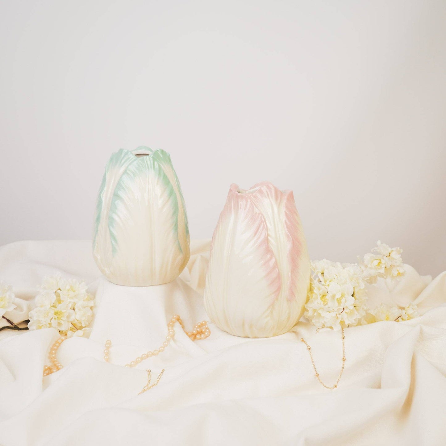 Vase - Tulip Head - Stoneware - Mint - 14x14x19cm