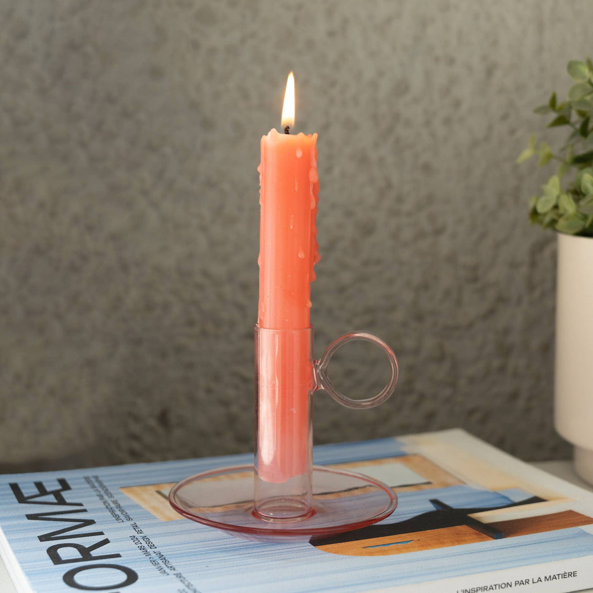 Pink Glass Candle Holder