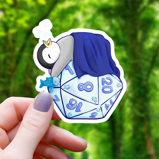 Sleeping Penguin on a D20 Sticker