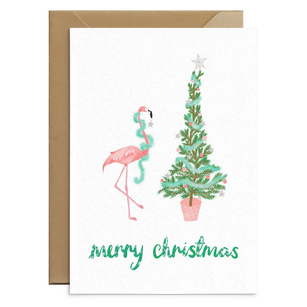 Roze Flamingo Kerstkaart