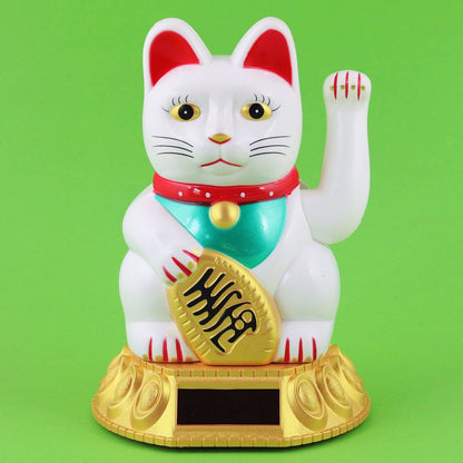 Chat chanceux solaire blanc 18cm