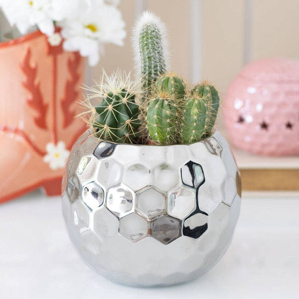 Silver faceted sphere vase