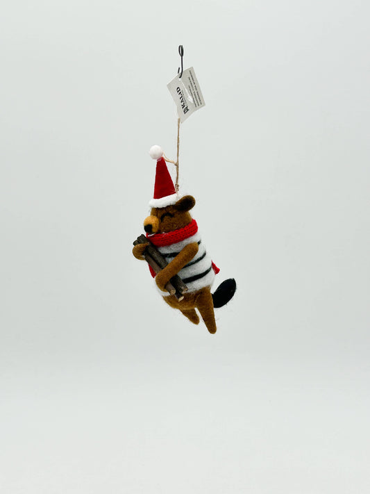 Hanging felt Christmas tree decoration, beaver figurine
