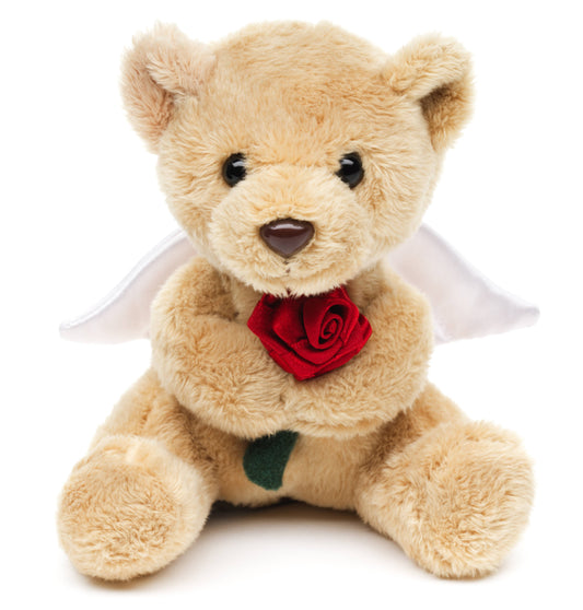 Guardian Angel Teddy Bear Plush with Red Rose