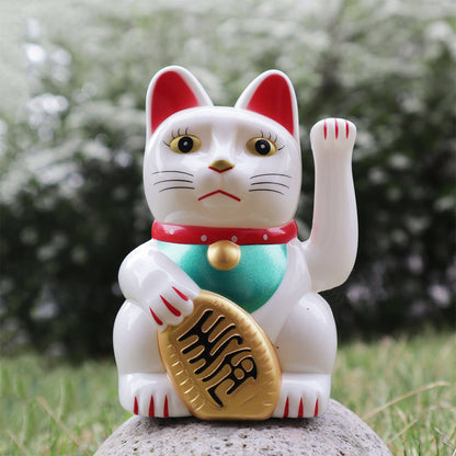 Chat chanceux solaire blanc 10,5 cm