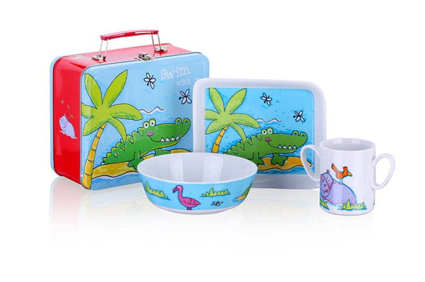 Service vaisselle enfant en porcelaine Zoo – coffret repas avec valise