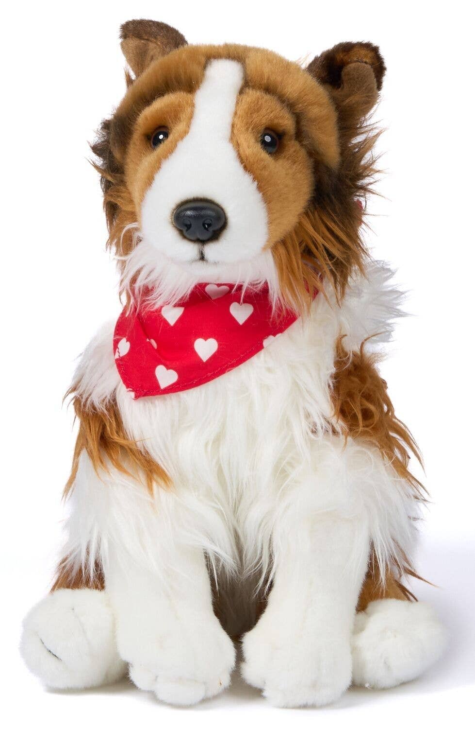 Peluche Colley à Poil Long avec Écharpe Petit Cœur Uni