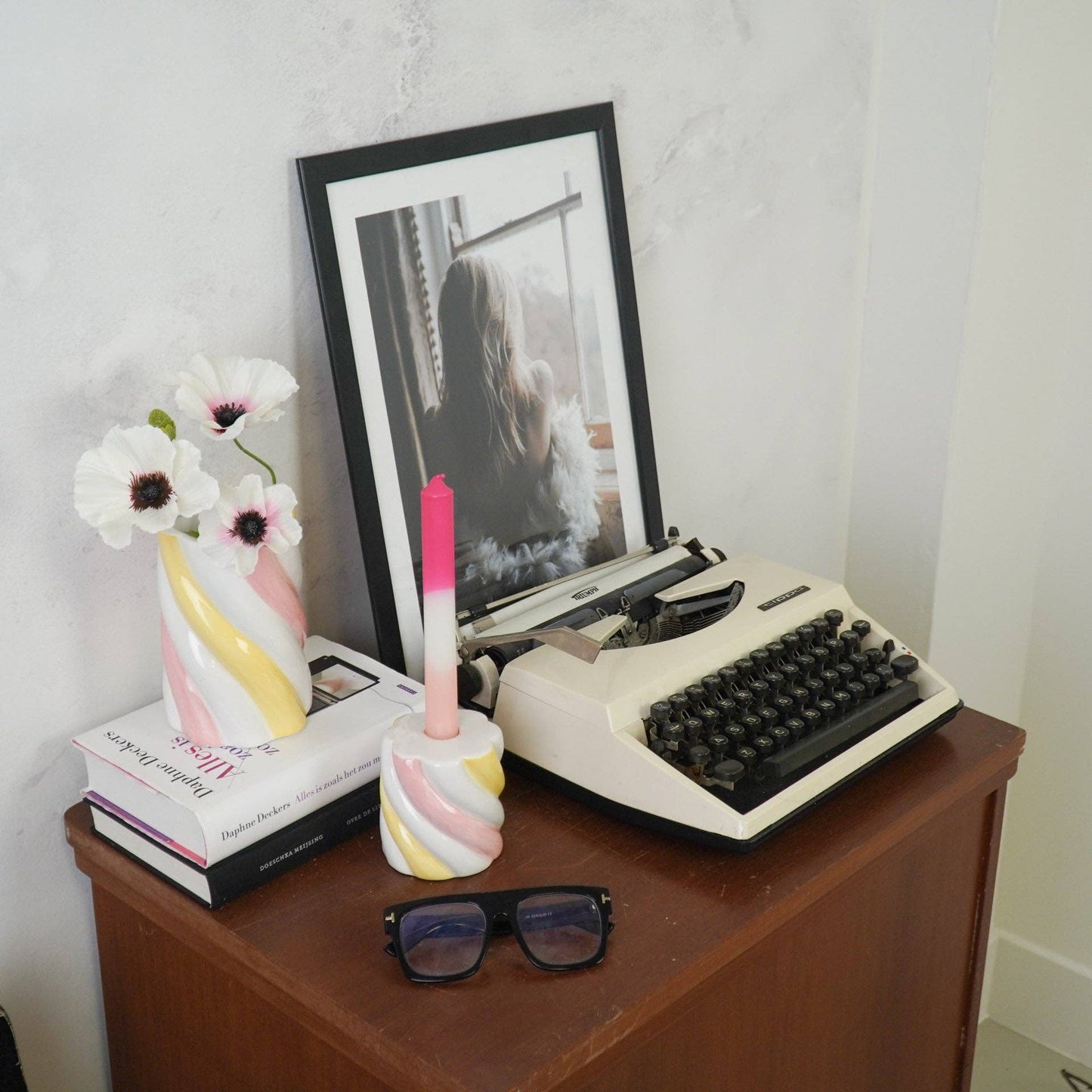 Vase - Guimauve - Jaune/Rose/Blanc - 10x10x15cm