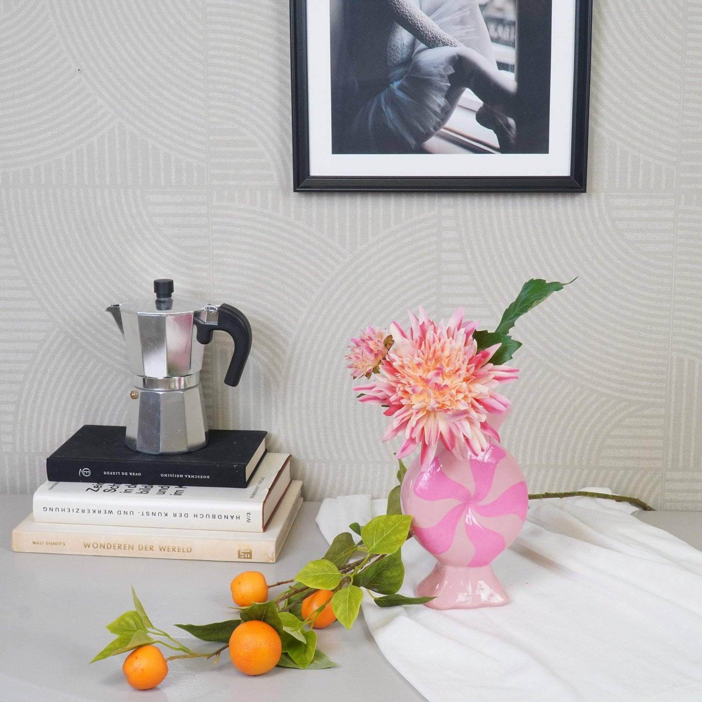 Bloemenvaas - Karamelkleur - Keramiek - Rood/Wit - 12x6,5x20cm