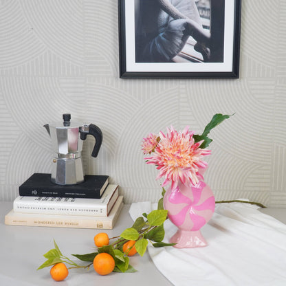 Bloemenvaas - Karamelkleur - Keramiek - Rood/Wit - 12x6,5x20cm