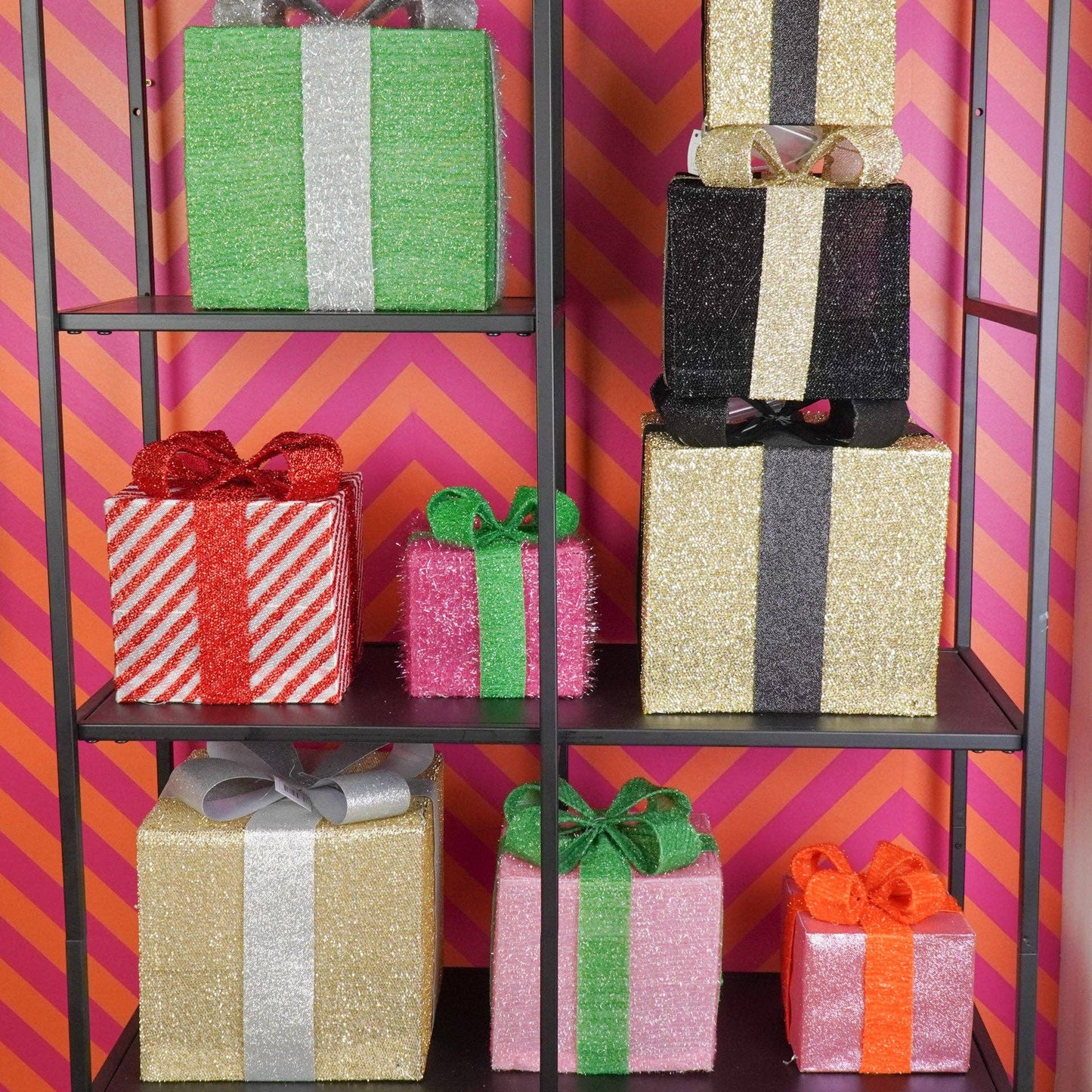 Cadeau de Noël LED - S3 - Polystyrène - Noir/Or - 15/20/25 cm