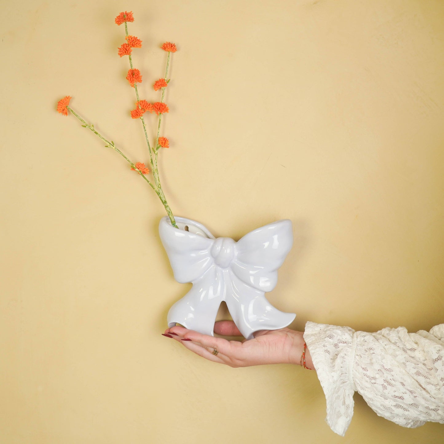 Vase mural- Vase Bol- Céramique- Lilas- 19x18,5x5,5 cm