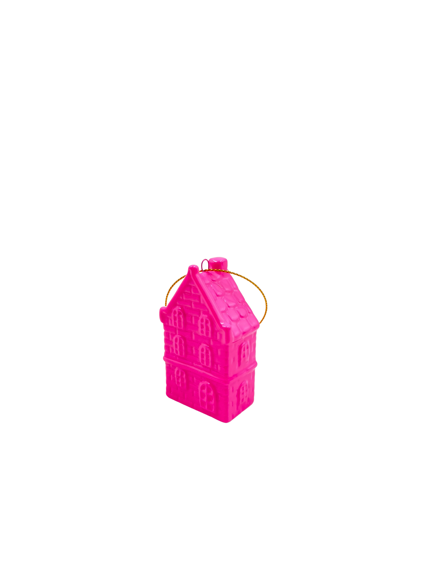Christmas Hanger - House - Ceramic - Fluorescent Pink - 3.5x2x6.5cm