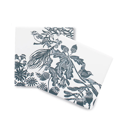 Woodland Acorn Bird Navy Ceramic Coasters