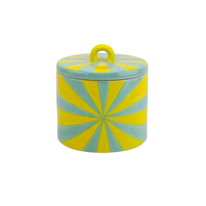 Decoratieve pot - Wervelpatroon - Dolomiet - Geel/Muntgroen - 11x11x11,5 cm