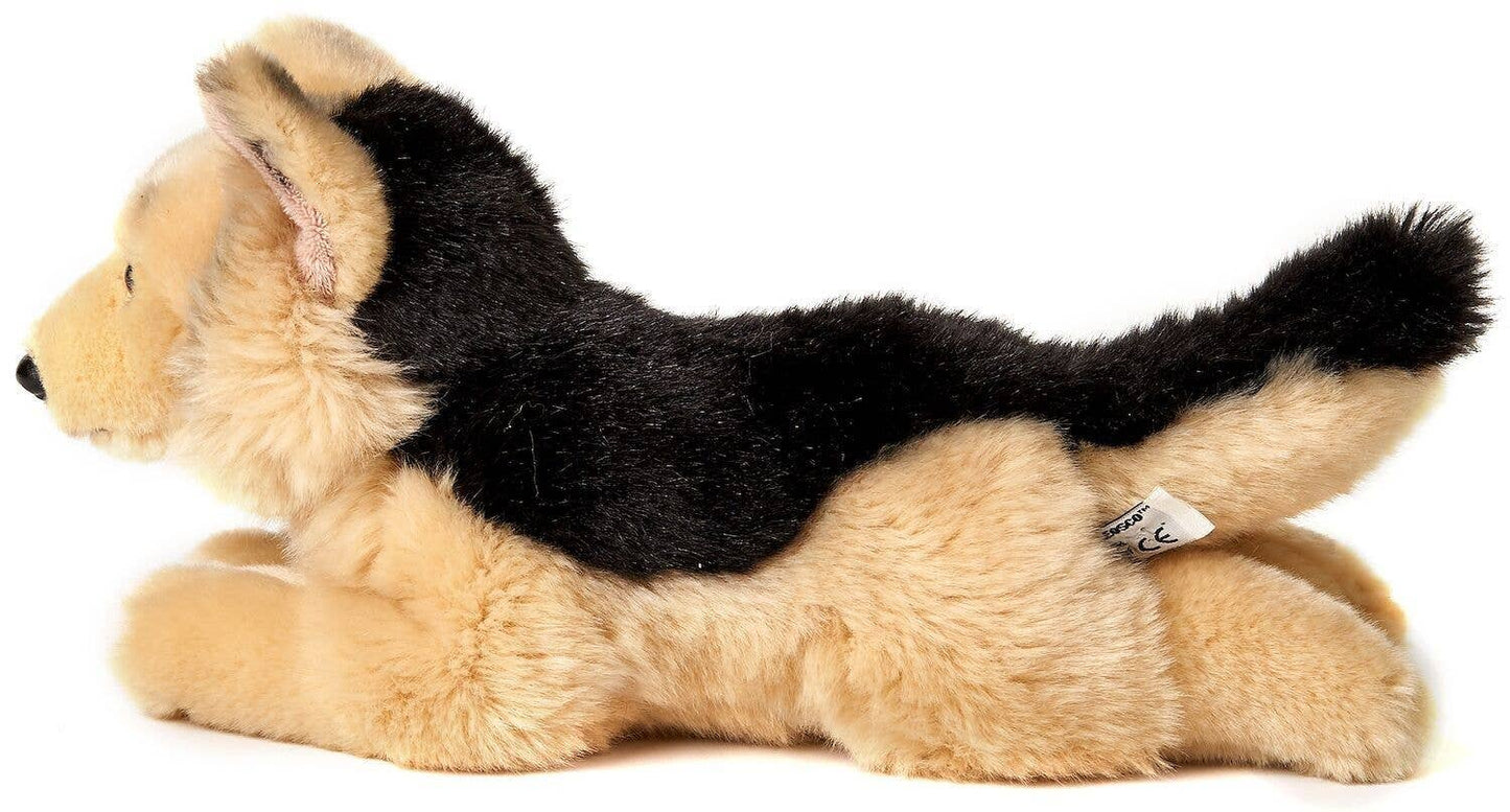 German Shepherd plush toy, lying down