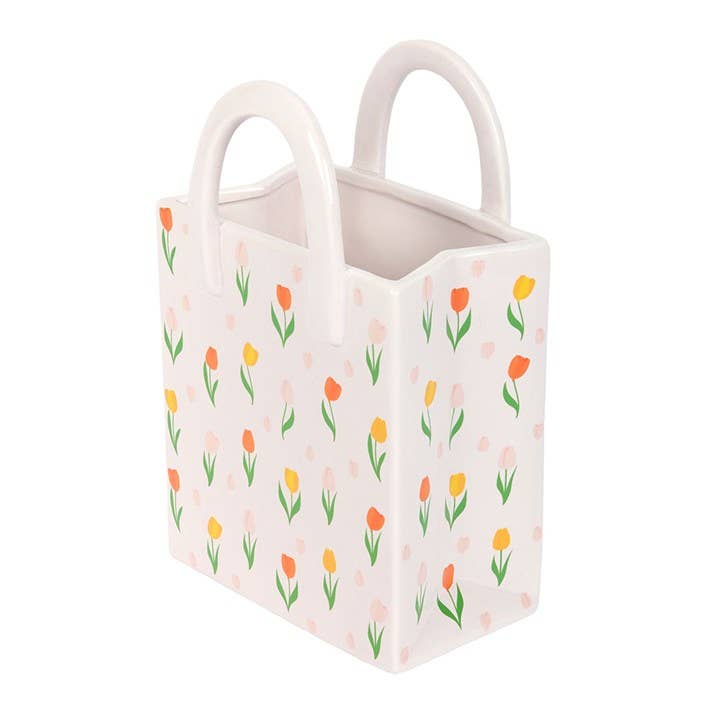Vase en forme de sac en céramique à motif de tulipe pour fleurs de printemps
