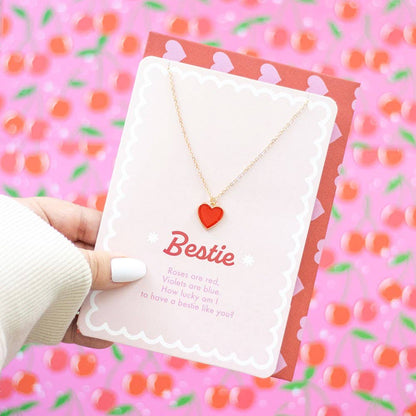 Collier Cœur en Émail Meilleure Amie Carte de Vœux de la Saint-Valentin