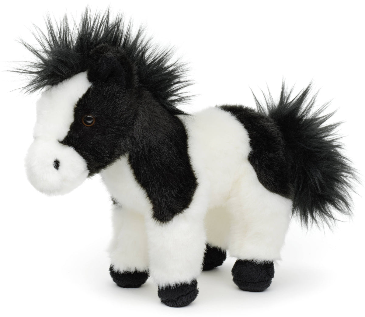 Peluche Cheval Noir et Blanc Debout
