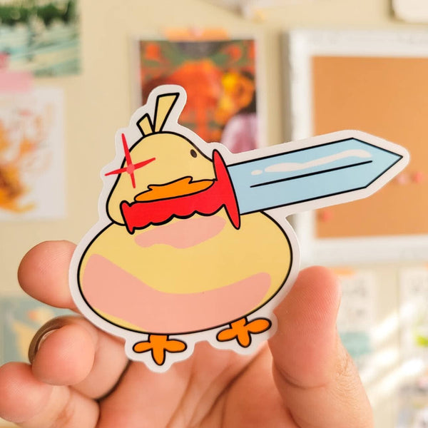 Eend met zwaard sticker
