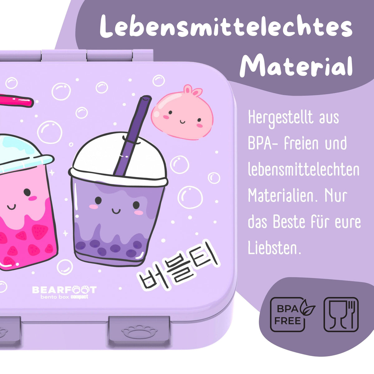 Brotdose mit Fächern, leicht & auslaufsicher-BubbleTea lila