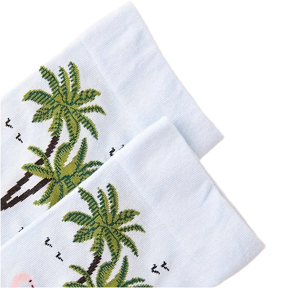 chaussettes flamants roses palmiers